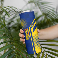 Colombia Yellow Flower Pattern Skinny Tumbler with Flag Colors and Floree de Libertad Design - Wonder Print Shop