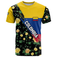 Colombia Yellow Flower Pattern T Shirt with Flag Colors and Floree de Libertad Design - Wonder Print Shop
