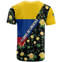 Colombia Yellow Flower Pattern T Shirt with Flag Colors and Floree de Libertad Design - Wonder Print Shop