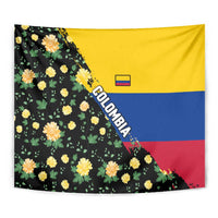 Colombia Yellow Flower Pattern Tapestry with Flag Colors and Floree de Libertad Design - Wonder Print Shop