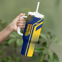 Colombia Yellow Flower Pattern Tumbler With Handle with Flag Colors and Floree de Libertad Design - Wonder Print Shop