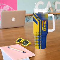 Colombia Yellow Flower Pattern Tumbler With Handle with Flag Colors and Floree de Libertad Design - Wonder Print Shop