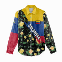 Colombia Yellow Flower Pattern Women Casual Shirt with Flag Colors and Floree de Libertad Design - Wonder Print Shop