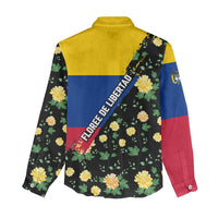 Colombia Yellow Flower Pattern Women Casual Shirt with Flag Colors and Floree de Libertad Design - Wonder Print Shop