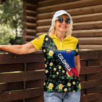 Colombia Yellow Flower Pattern Women Polo Shirt with Flag Colors and Floree de Libertad Design - Wonder Print Shop