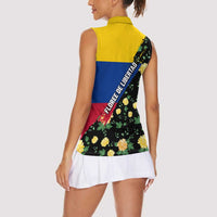 Colombia Yellow Flower Pattern Women Sleeveless Polo Shirt with Flag Colors and Floree de Libertad Design - Wonder Print Shop