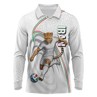 Personalized Iran Football Cheetah Long Sleeve Polo Shirt Team Melli Persian Soccer Graphic Art