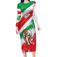 Personalized Iran Football Team Melli Long Sleeve Bodycon Dress Iranian Cheetah Patriotic Flag