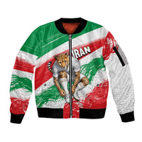 Personalized Iran Football Team Melli Sleeve Zip Bomber Jacket Iranian Cheetah Patriotic Flag