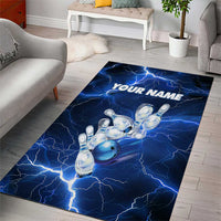 Blue Lightning Bowling Hoodie Area Rug with Striking Ball and Pins Graphic and Custom Name Design - Wonder Print Shop