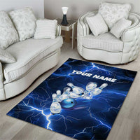 Blue Lightning Bowling Hoodie Area Rug with Striking Ball and Pins Graphic and Custom Name Design - Wonder Print Shop