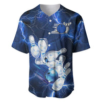 Blue Lightning Bowling Hoodie Baseball Jersey with Striking Ball and Pins Graphic and Custom Name Design - Wonder Print Shop