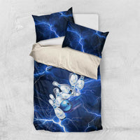 Blue Lightning Bowling Hoodie Bedding Set with Striking Ball and Pins Graphic and Custom Name Design - Wonder Print Shop
