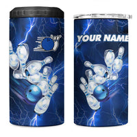Blue Lightning Bowling Hoodie 4 in 1 Can Cooler Tumbler with Striking Ball and Pins Graphic and Custom Name Design - Wonder Print Shop