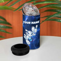 Blue Lightning Bowling Hoodie 4 in 1 Can Cooler Tumbler with Striking Ball and Pins Graphic and Custom Name Design - Wonder Print Shop