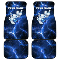 Blue Lightning Bowling Hoodie Car Mats with Striking Ball and Pins Graphic and Custom Name Design - Wonder Print Shop