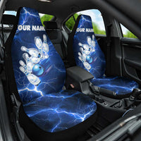 Blue Lightning Bowling Hoodie Car Seat Cover with Striking Ball and Pins Graphic and Custom Name Design - Wonder Print Shop