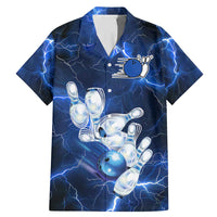 Blue Lightning Bowling Hoodie Family Matching Mermaid Dress and Hawaiian Shirt with Striking Ball and Pins Graphic and Custom Name Design - Wonder Print Shop