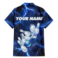 Blue Lightning Bowling Hoodie Family Matching Mermaid Dress and Hawaiian Shirt with Striking Ball and Pins Graphic and Custom Name Design - Wonder Print Shop