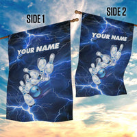 Blue Lightning Bowling Hoodie Garden Flag with Striking Ball and Pins Graphic and Custom Name Design - Wonder Print Shop