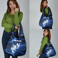 Blue Lightning Bowling Hoodie Grocery Bag with Striking Ball and Pins Graphic and Custom Name Design - Wonder Print Shop