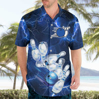 Blue Lightning Bowling Hoodie Hawaiian Shirt with Striking Ball and Pins Graphic and Custom Name Design - Wonder Print Shop
