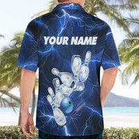 Blue Lightning Bowling Hoodie Hawaiian Shirt with Striking Ball and Pins Graphic and Custom Name Design - Wonder Print Shop
