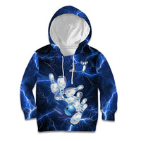 Blue Lightning Bowling Hoodie Kid Hoodie with Striking Ball and Pins Graphic and Custom Name Design - Wonder Print Shop