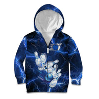 Blue Lightning Bowling Hoodie Kid Hoodie with Striking Ball and Pins Graphic and Custom Name Design - Wonder Print Shop