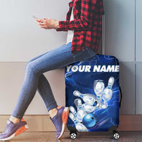 Blue Lightning Bowling Hoodie Luggage Cover with Striking Ball and Pins Graphic and Custom Name Design - Wonder Print Shop