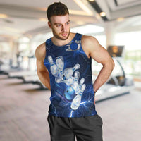 Blue Lightning Bowling Hoodie Men Tank Top with Striking Ball and Pins Graphic and Custom Name Design - Wonder Print Shop