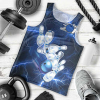 Blue Lightning Bowling Hoodie Men Tank Top with Striking Ball and Pins Graphic and Custom Name Design - Wonder Print Shop