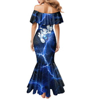 Blue Lightning Bowling Hoodie Mermaid Dress with Striking Ball and Pins Graphic and Custom Name Design - Wonder Print Shop
