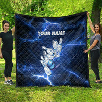 Blue Lightning Bowling Hoodie Quilt with Striking Ball and Pins Graphic and Custom Name Design - Wonder Print Shop