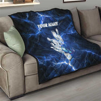Blue Lightning Bowling Hoodie Quilt with Striking Ball and Pins Graphic and Custom Name Design - Wonder Print Shop