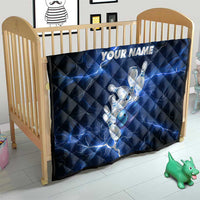 Blue Lightning Bowling Hoodie Quilt with Striking Ball and Pins Graphic and Custom Name Design - Wonder Print Shop