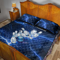 Blue Lightning Bowling Hoodie Quilt Bed Set with Striking Ball and Pins Graphic and Custom Name Design - Wonder Print Shop