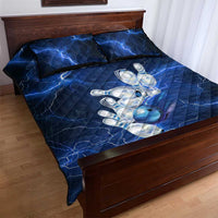 Blue Lightning Bowling Hoodie Quilt Bed Set with Striking Ball and Pins Graphic and Custom Name Design - Wonder Print Shop