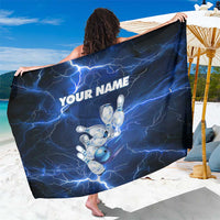 Blue Lightning Bowling Hoodie Sarong with Striking Ball and Pins Graphic and Custom Name Design - Wonder Print Shop