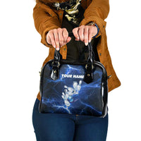 Blue Lightning Bowling Hoodie Shoulder Handbag with Striking Ball and Pins Graphic and Custom Name Design - Wonder Print Shop