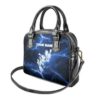 Blue Lightning Bowling Hoodie Shoulder Handbag with Striking Ball and Pins Graphic and Custom Name Design - Wonder Print Shop