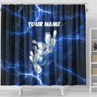 Blue Lightning Bowling Hoodie Shower Curtain with Striking Ball and Pins Graphic and Custom Name Design - Wonder Print Shop