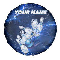 Blue Lightning Bowling Hoodie Spare Tire Cover with Striking Ball and Pins Graphic and Custom Name Design - Wonder Print Shop