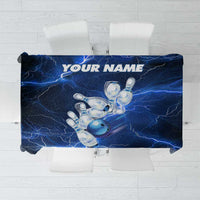 Blue Lightning Bowling Hoodie Tablecloth with Striking Ball and Pins Graphic and Custom Name Design - Wonder Print Shop