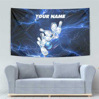 Blue Lightning Bowling Hoodie Tapestry with Striking Ball and Pins Graphic and Custom Name Design - Wonder Print Shop