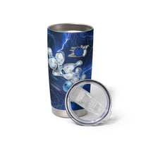 Blue Lightning Bowling Hoodie Tumbler Cup with Striking Ball and Pins Graphic and Custom Name Design - Wonder Print Shop
