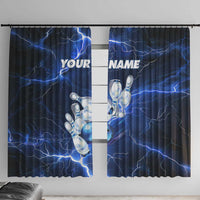 Blue Lightning Bowling Hoodie Window Curtain with Striking Ball and Pins Graphic and Custom Name Design - Wonder Print Shop