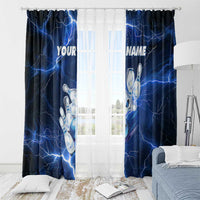 Blue Lightning Bowling Hoodie Window Curtain with Striking Ball and Pins Graphic and Custom Name Design - Wonder Print Shop