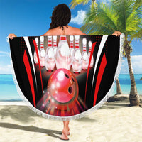 Red Bowling Strike Graphic Beach Blanket with Pins and Ball and Custom Name Design - Wonder Print Shop