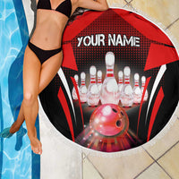 Red Bowling Strike Graphic Beach Blanket with Pins and Ball and Custom Name Design - Wonder Print Shop